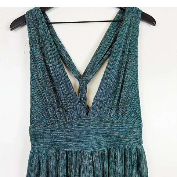 NWT Lulus Teal Blue Gold Shimmer Mini Skater Dress - Size L - Picture 4 of 6